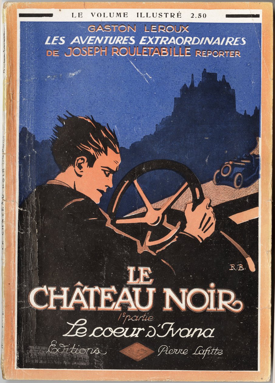 Rouletabille al volante de su descapotable persigue a un coche, ilustración de portada para Gaston Leroux (1868-1927), edición Pierre Lafitte, París. de Unknown Artist