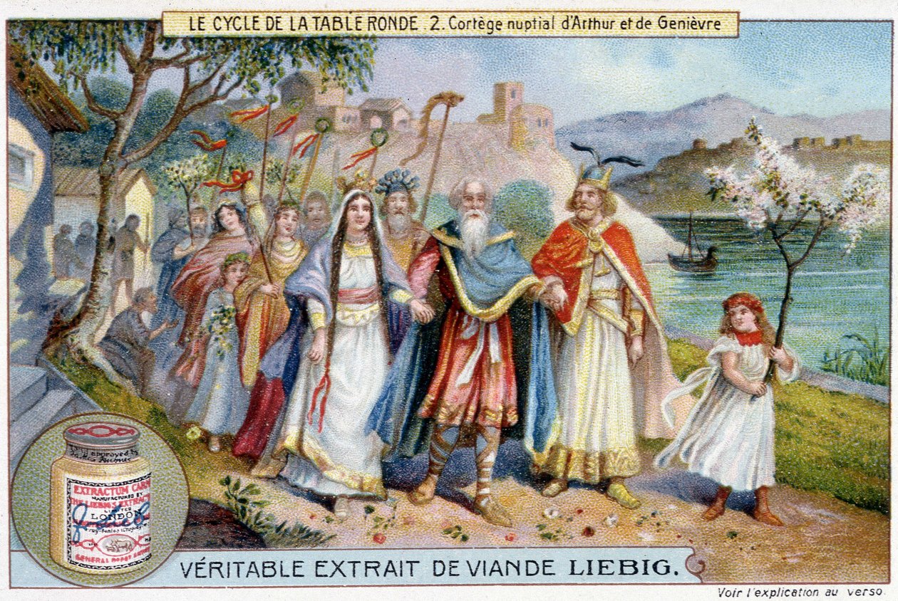 Ciclo de la mesa redonda (2): Procesión nupcial del Rey Arturo y Juniper, Cromolitografía de Liebig, s.d. siglo XIX de Unknown artist