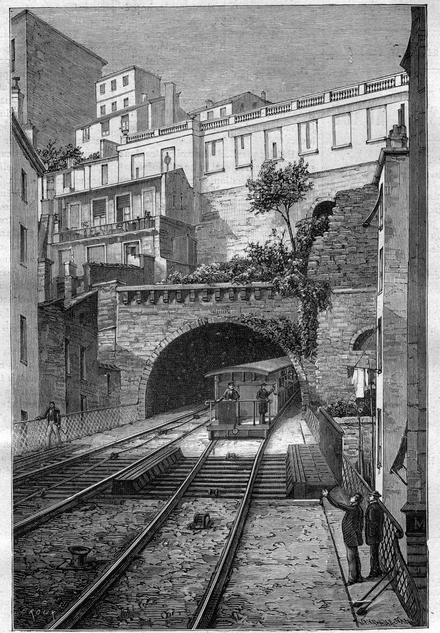 Ruta del ferrocarril de Lyon a Fourviere - grabado en “Journal des voyages” 1884 de Unknown artist
