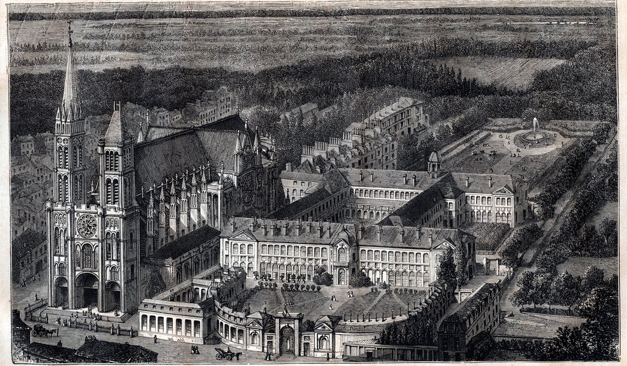Casa Real de Saint-Louis (Casa de Educación de la Legión de Honor) en Saint Denis cerca de la Catedral - Grabado alrededor de 1867 de Unknown artist