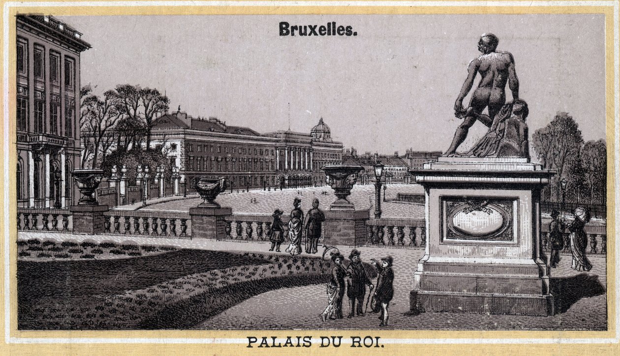 Palacio Real de Bruselas, Bélgica. Cromolitografía de finales del siglo XIX de Unknown artist