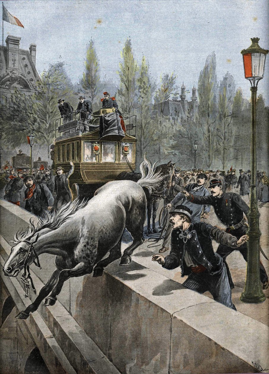 Puente Real de París en 1898: un caballo se suicidó (huella) de Unknown Artist