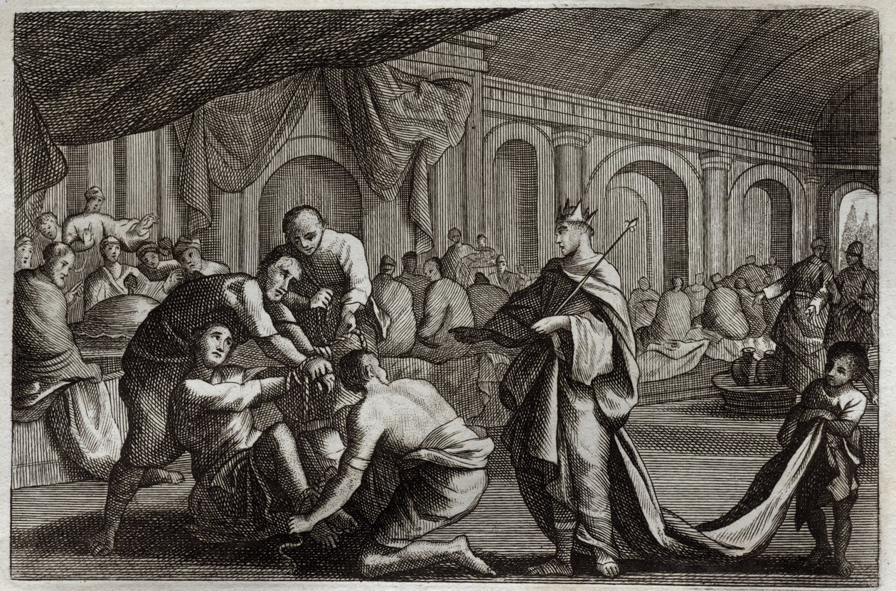 Biblia de Royaumont, Nuevo Testamento: Vestido de novia. Parábola de un Rey que hizo la boda de su hijo, de la cual rechazó a un hombre que no tenía el vestido de novia. Ilustración de 1811. de Unknown artist
