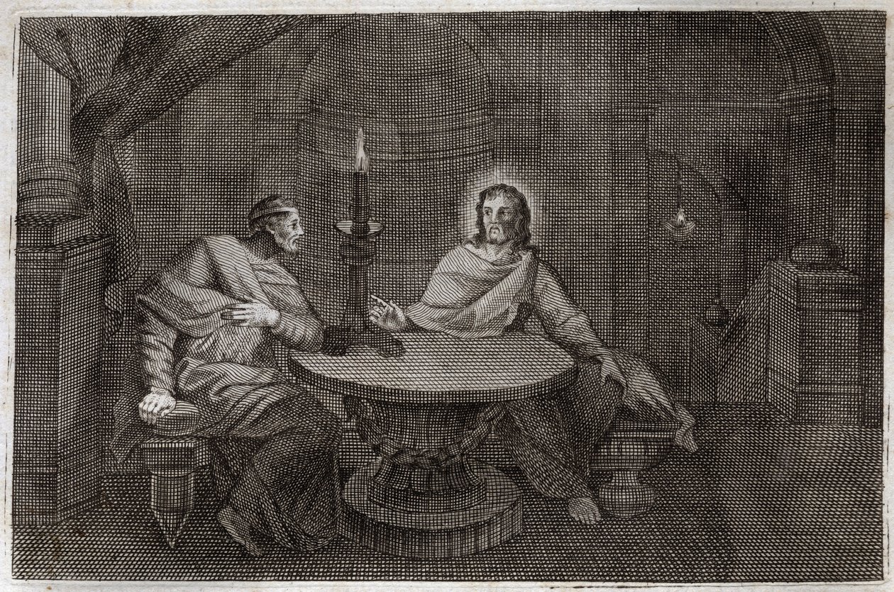Biblia de Royaumont, Nuevo Testamento: Nicodemo viene a encontrar a Jesucristo de noche. Ilustración de 1811. de Unknown artist
