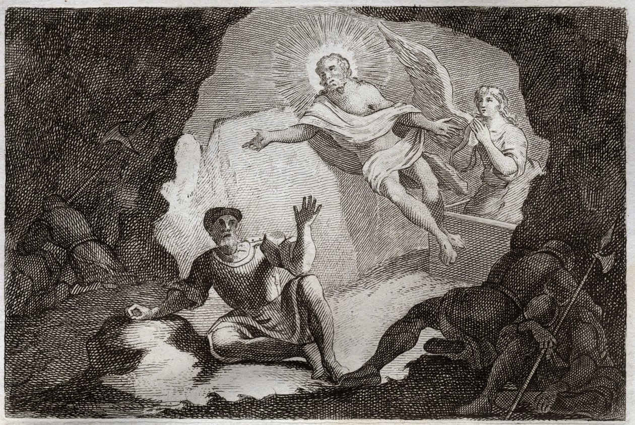 Biblia de Royaumont, Nuevo Testamento: Resurrección. Jesucristo resucita de su tumba ante el asombro de los soldados romanos que se habían quedado dormidos. Ilustración de 1811 de Unknown artist
