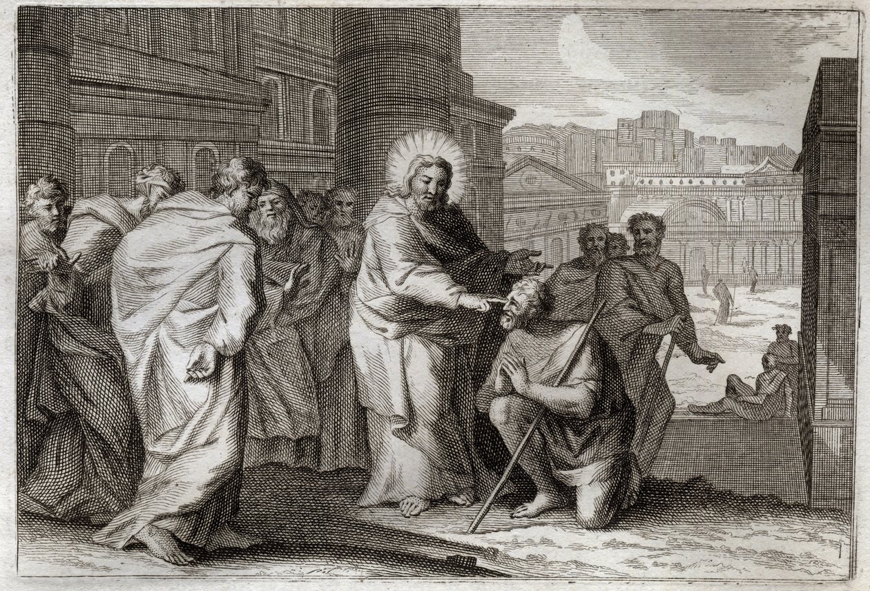 Biblia de Royaumont, Nuevo Testamento: El ciego. Jesucristo cura milagrosamente al ciego. Ilustración de 1811. de Unknown artist