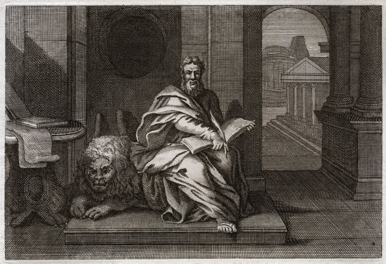 Biblia de Royaumont, Nuevo Testamento: El evangelista San Marcos con el león. Ilustración de 1811. de Unknown artist