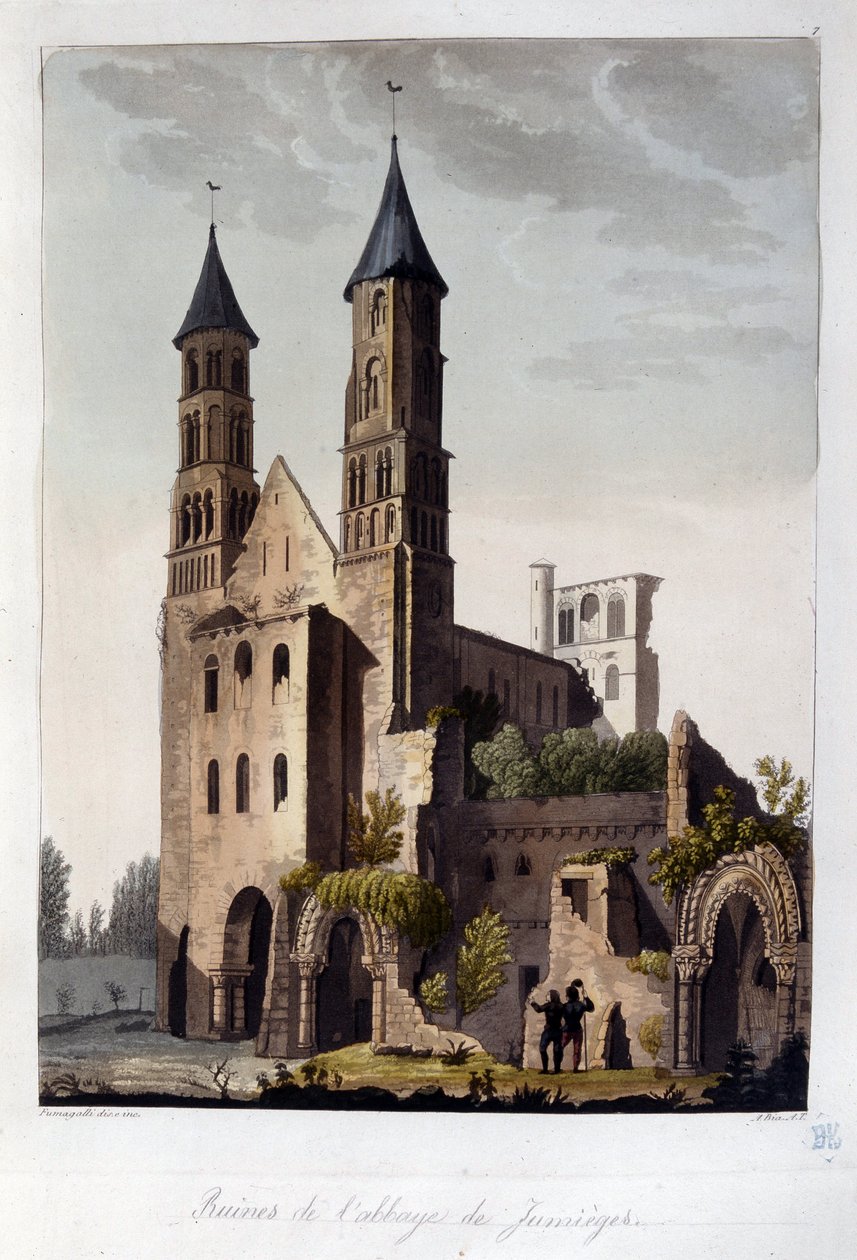 Ruinas de la Abadía de Jumièges - en "El traje antiguo y moderno" de Dr. Ferrario, ed. Milán de Unknown artist