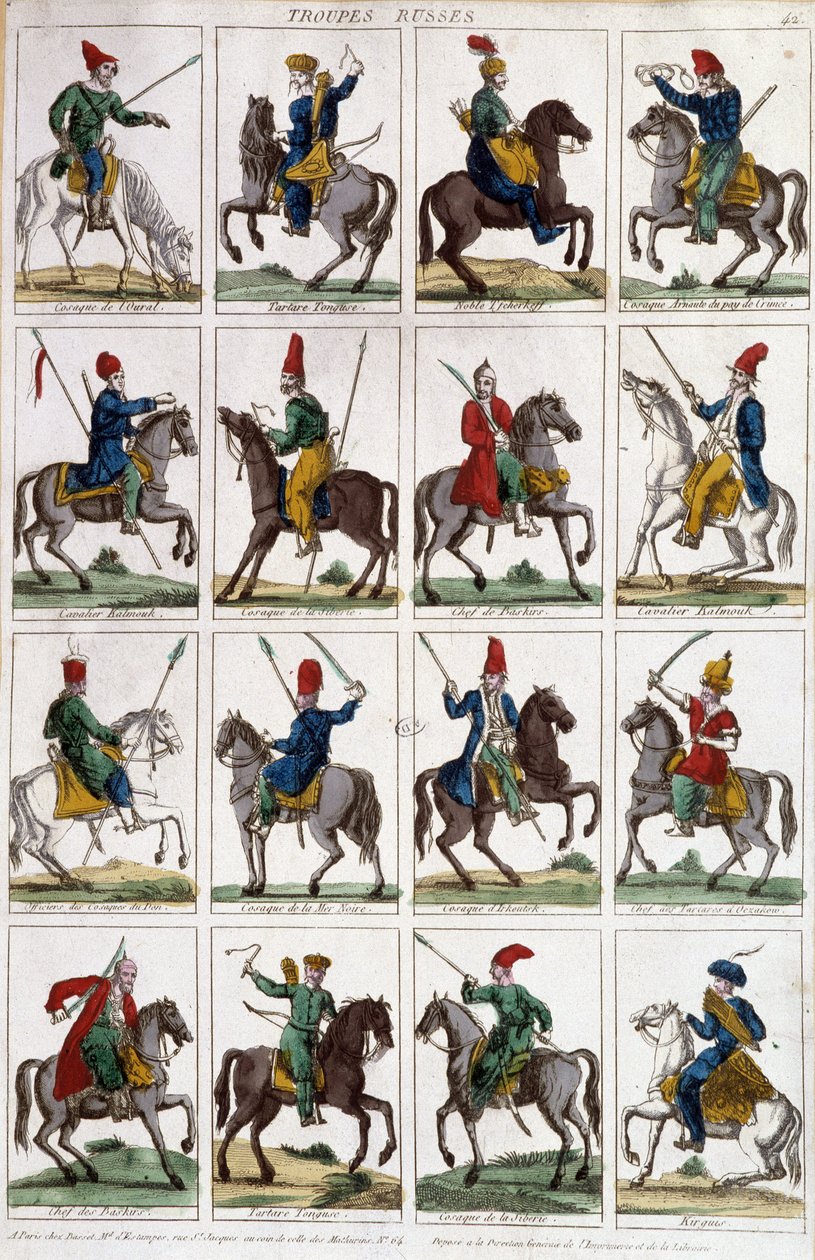 Jinetes del ejército ruso - grabado de Unknown artist