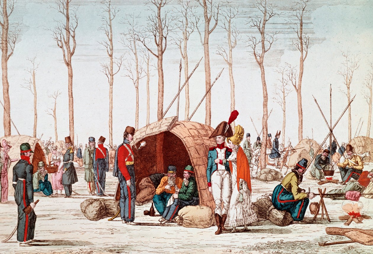 Soldados rusos acampando en los Campos Elíseos, París, Francia, 31 de marzo de 1814 de Unknown artist