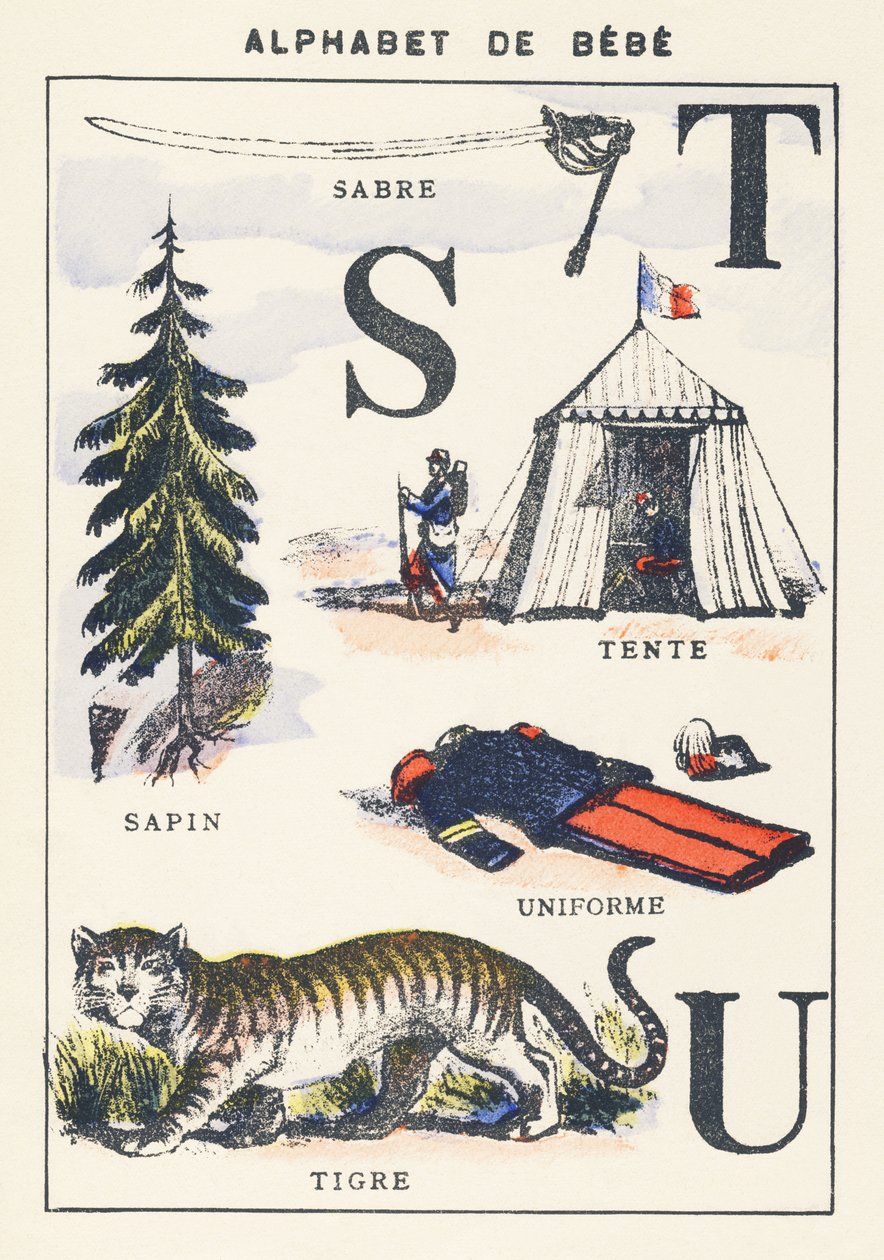 S T U: sable, abeto, tienda, tigre, uniforme de Unknown artist