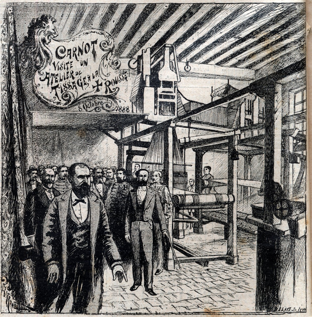 Sadi Carnot (1837-1894) visita un taller en Canut, 8 de octubre de Unknown artist