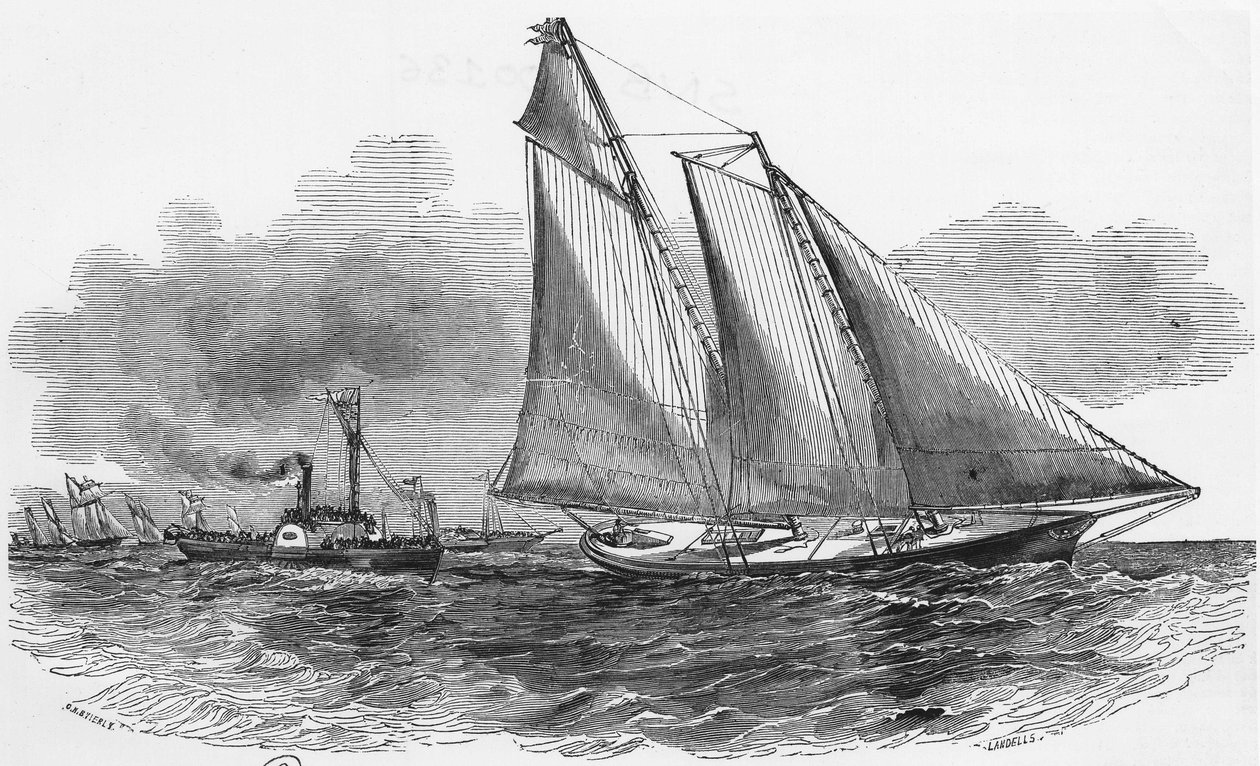 Navegación: América en las regatas de Cowes tomando la delantera de la carrera de Unknown artist