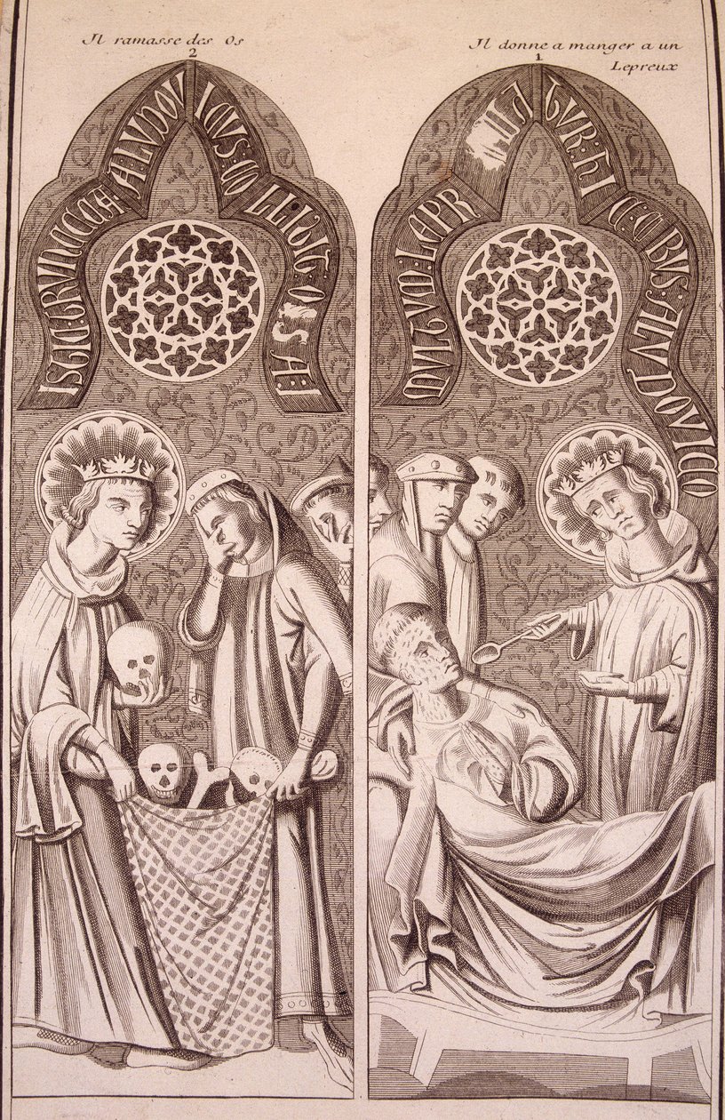San Luis recoge huesos y da comida a los leprosos de Unknown artist