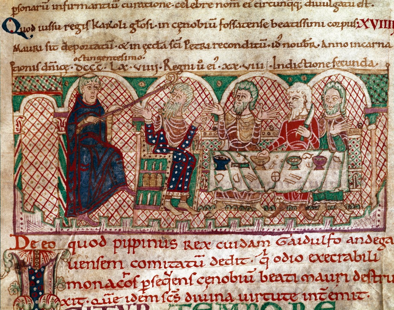 San Mauro (512-584) fundador del monasterio de Flanfeuil (San Mauro) en Anjou es recibido en la mesa de Gaidulfe de Rávena de Unknown artist