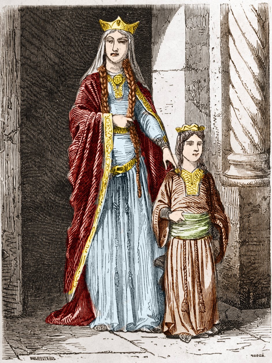 Santa Batilde (o Batilde, Bathylle, Beaudour) (626-680), Reina de los Francos con Clotario. Grabado en “Histoire De France En Cent Paintings” de Paul Lehugeur, 1891 de Unknown artist