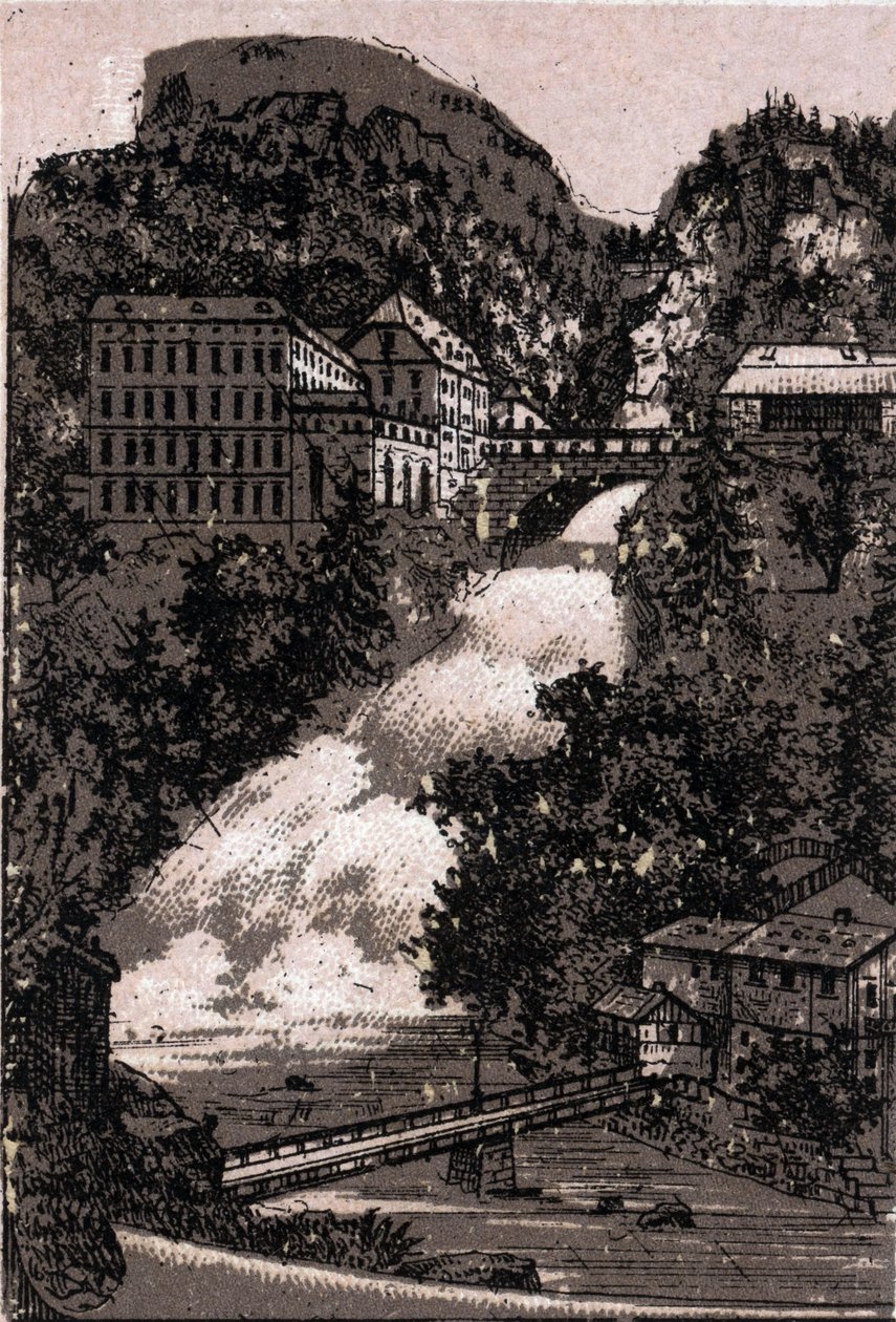 Salzkammergut, Austria: vista del valle de Gastein. en "El mundo ilustra 168 vistas" Sin fecha (finales del siglo XIX) de Unknown artist