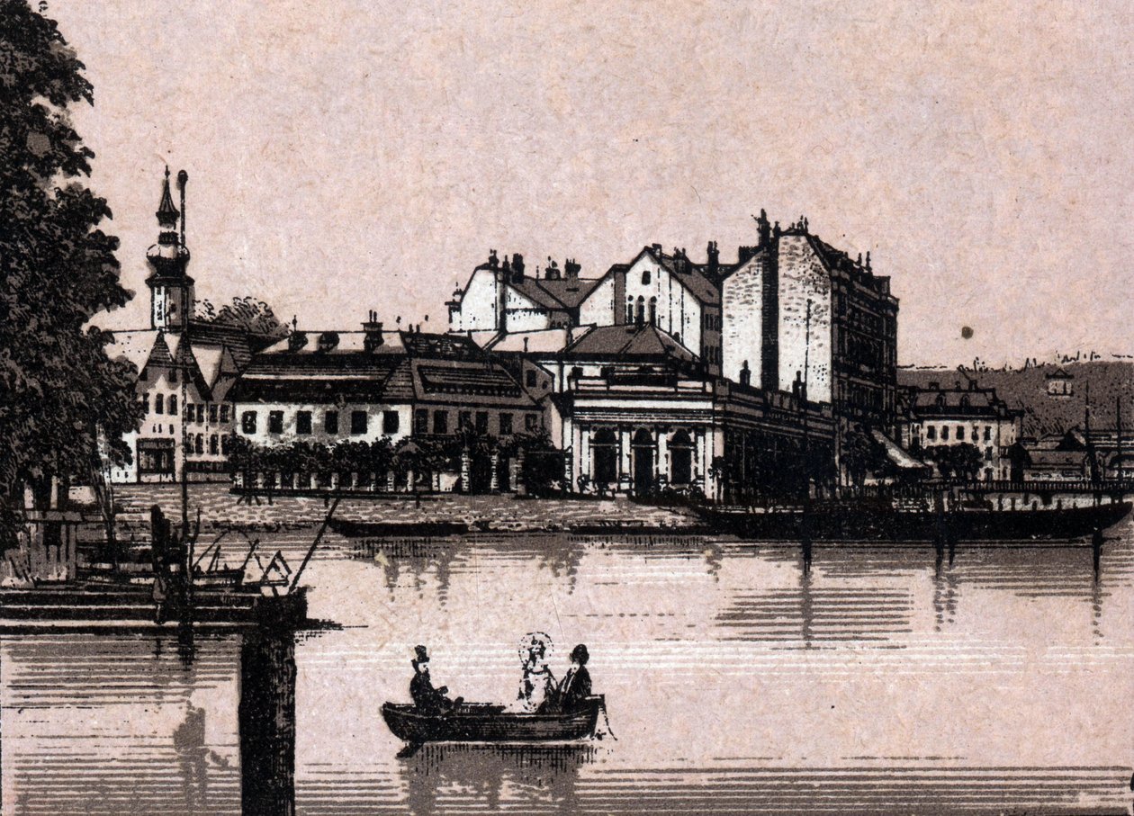 Región de Salzkammergut, Austria: vista del casino en Gmunden. en "El mundo ilustra 168 vistas" Sin fecha (finales del siglo XIX) de Unknown artist