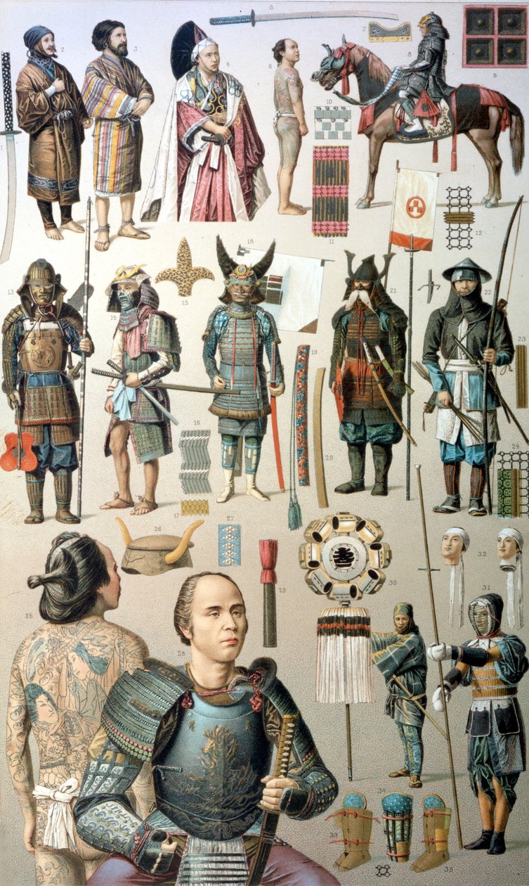 Trajes, armas y armaduras de samuráis. Siglo XIX de Unknown artist