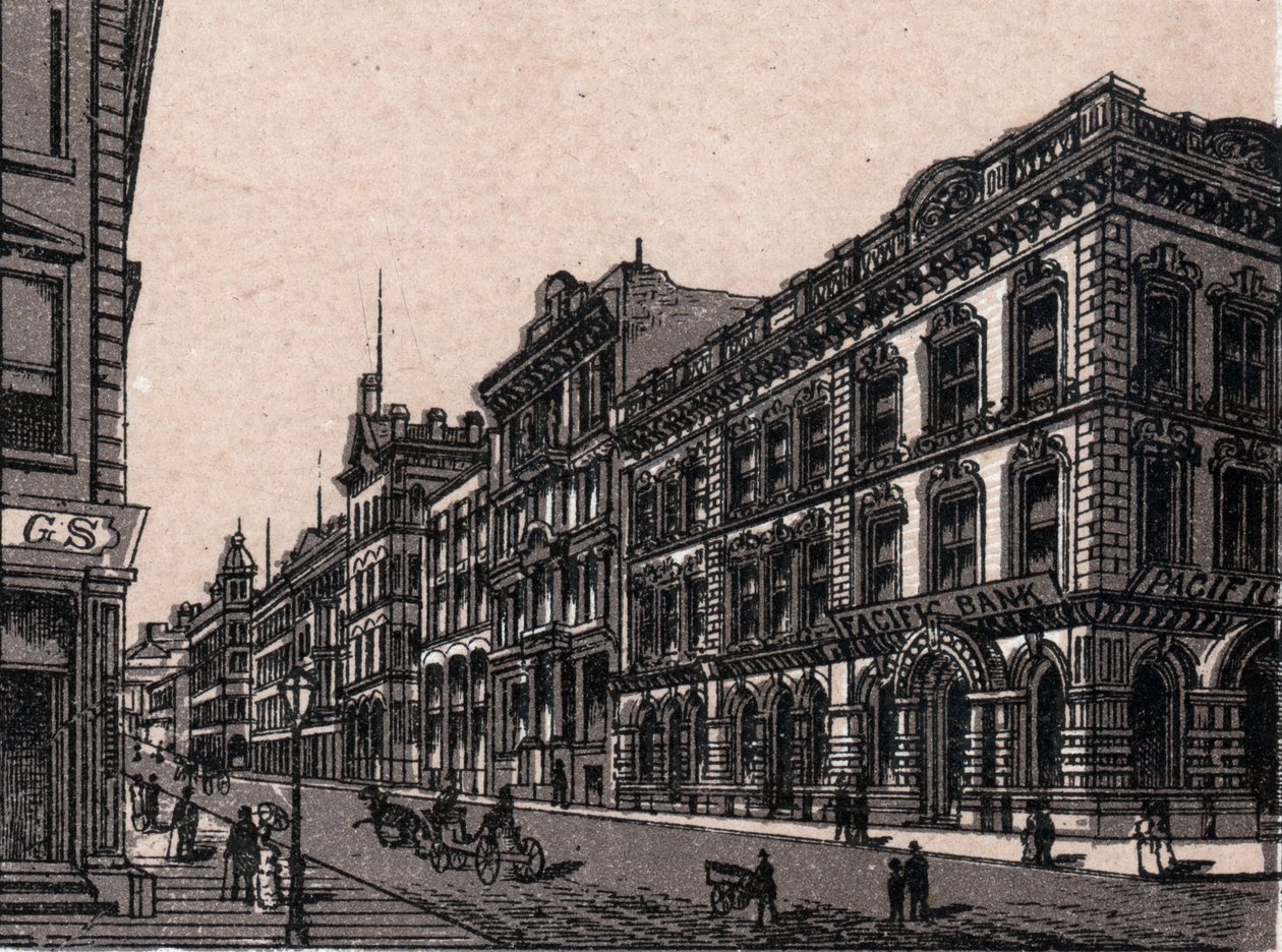 San Francisco, Estados Unidos: vista de Pine Street. en "El mundo ilustrado 168 vistas" Sin fecha (finales del siglo XIX) de Unknown artist