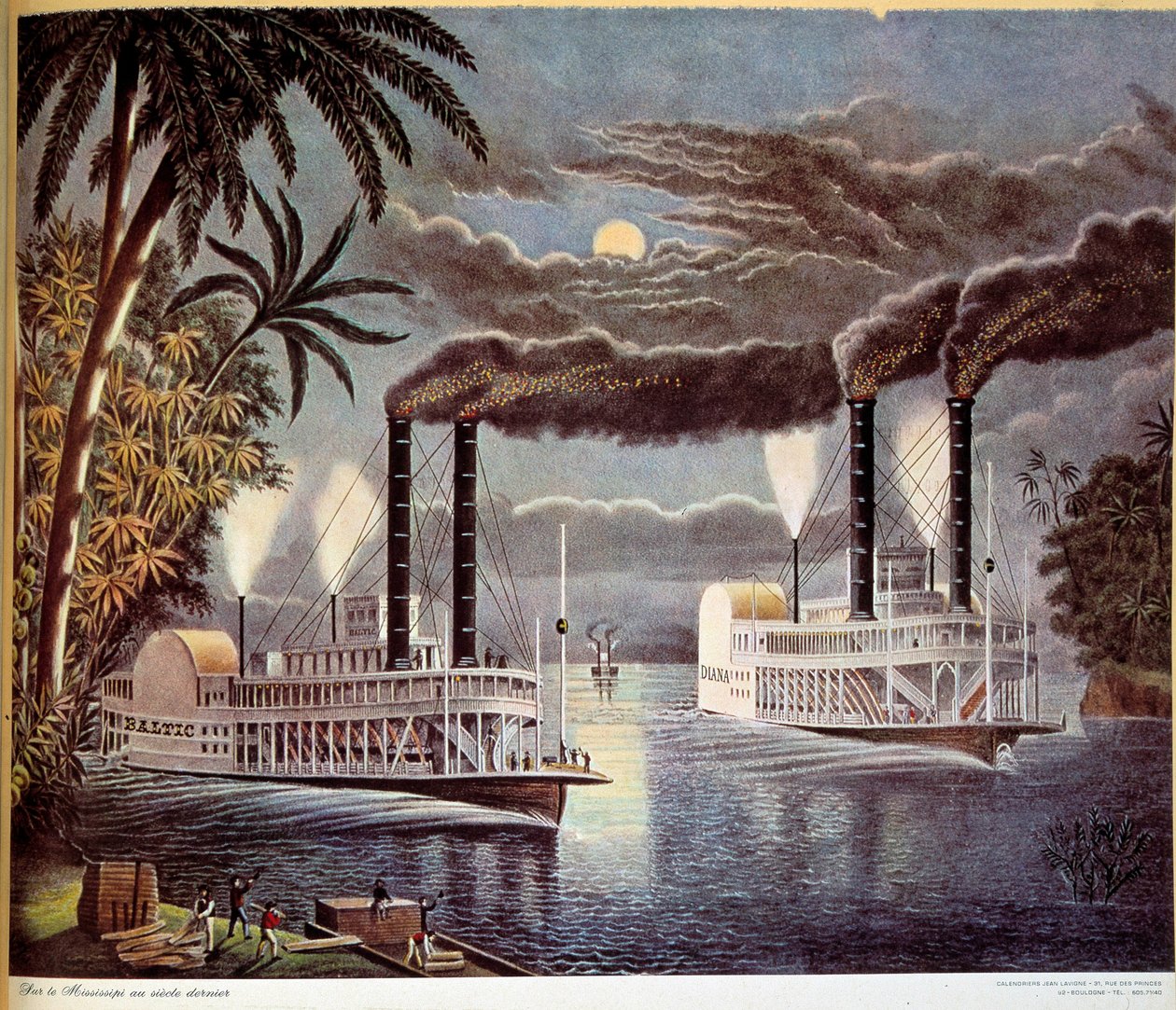 Escena de navegación en barco en el río Mississippi en los Estados Unidos. Siglo XIX. París, Artes Decorativas de Unknown artist