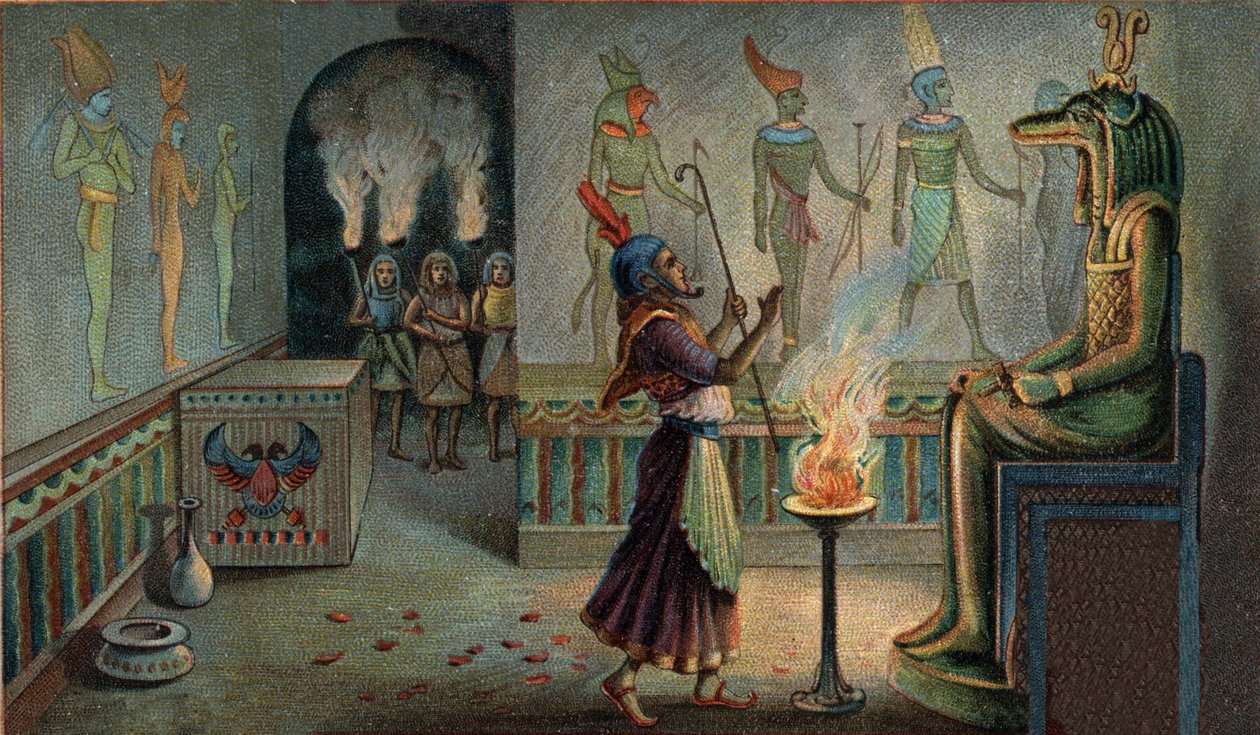 Escenas de Reinos Perdidos: Ceremonias funerarias en mausoleos egipcios. El faraón reinante, que en su calidad de sumo sacerdote del culto, estaba a cargo de los sacrificios en honor a sus predecesores, está específicamente ocupado como oficial ante el dio de Unknown artist