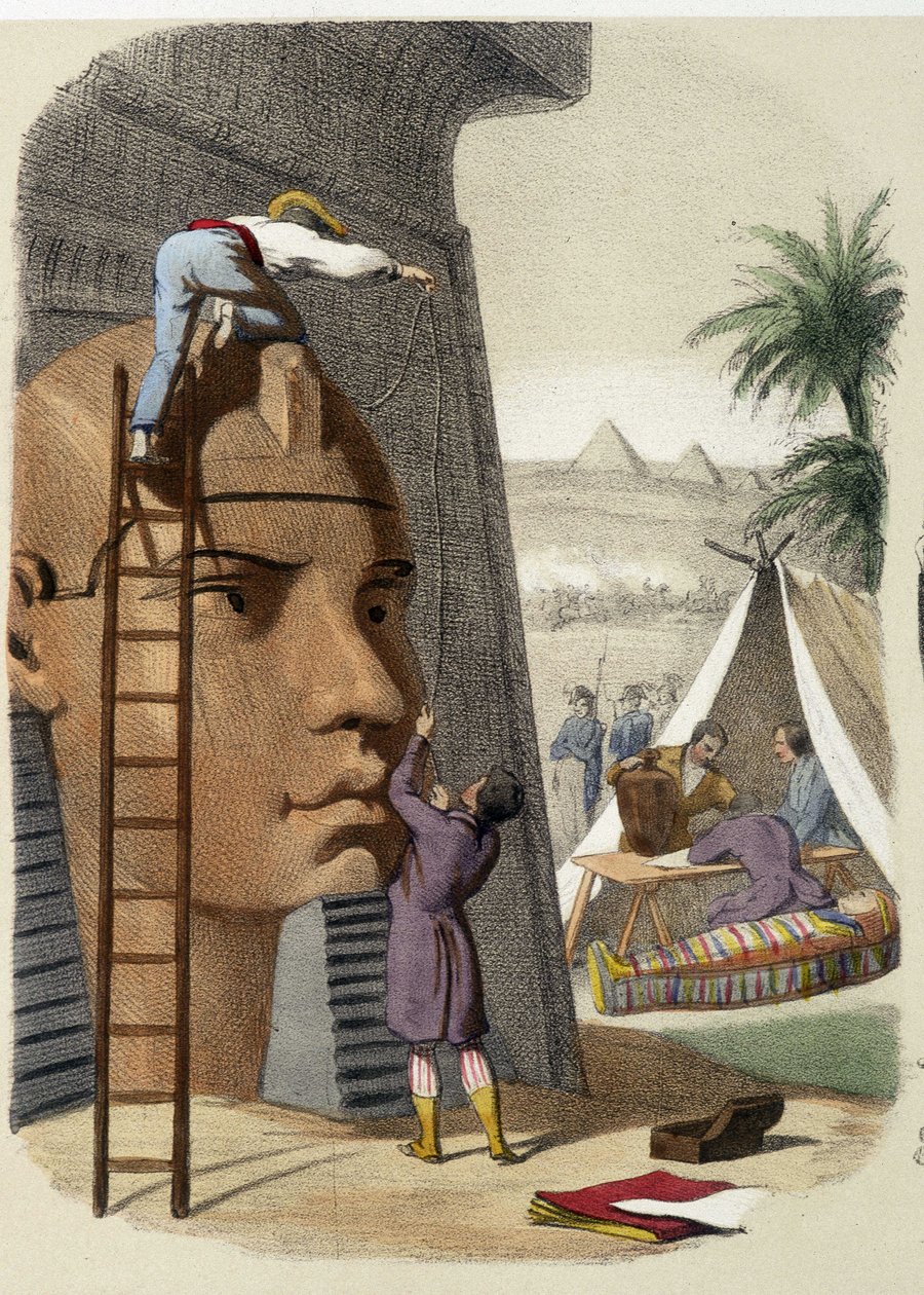 Comisión Científica de Egipto (misión de Jean Francois (Jean-François) Champollion). Grabado del siglo XIX de Unknown artist