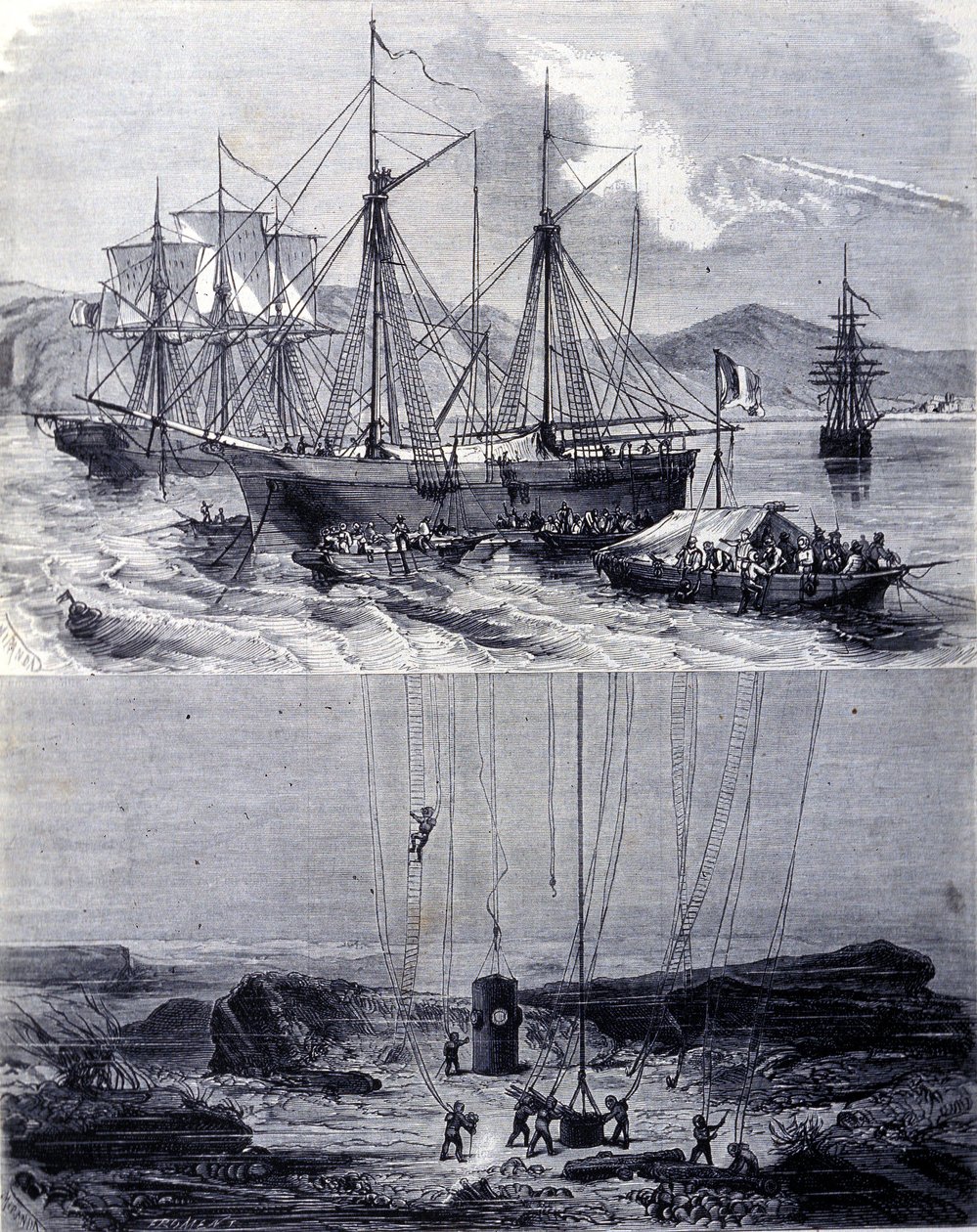 Búsqueda de galeones españoles naufragados en la Bahía de Vigo en 1702. Siglo XIX de Unknown artist