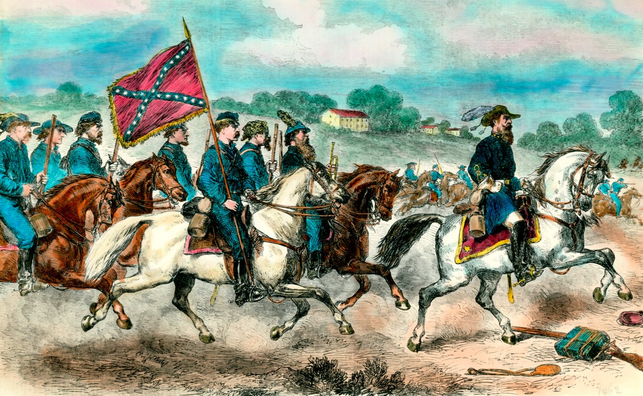 Guerra de Secesión: General Stuart con la caballería confederada en 1862 de Unknown artist