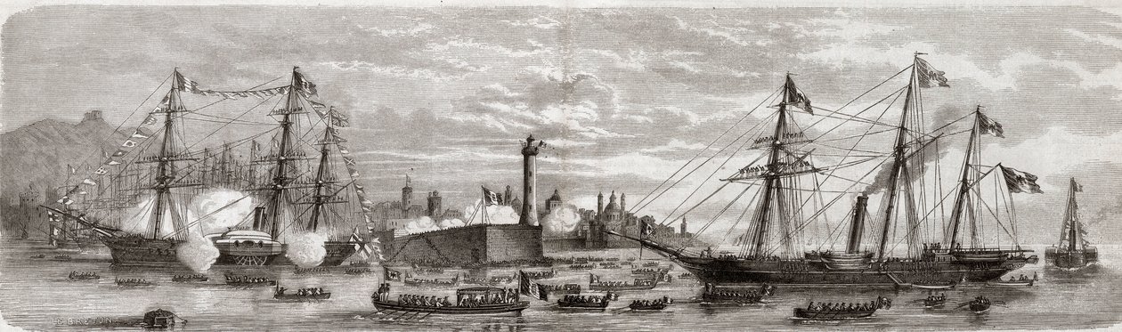 Segunda Guerra de Independencia Italiana, Campaña Italiana de 1859: Napoleón III (1808-1873) en el Puerto de Génova 12/05/1859 - Llegada de los franceses a Génova, 12 de mayo de Unknown artist