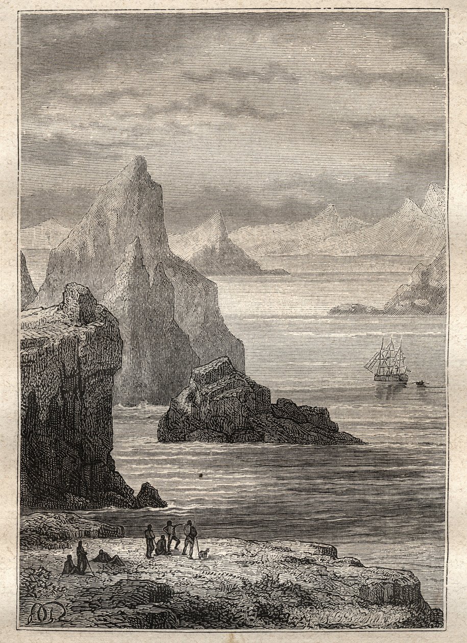 Segundo viaje (1772-1775) del Capitán James Cook (1728-1779): vista del Canal de Noel, Tierra del Fuego - ilustración tomada de "Los Grandes Marineros del siglo XVIII" de Unknown artist