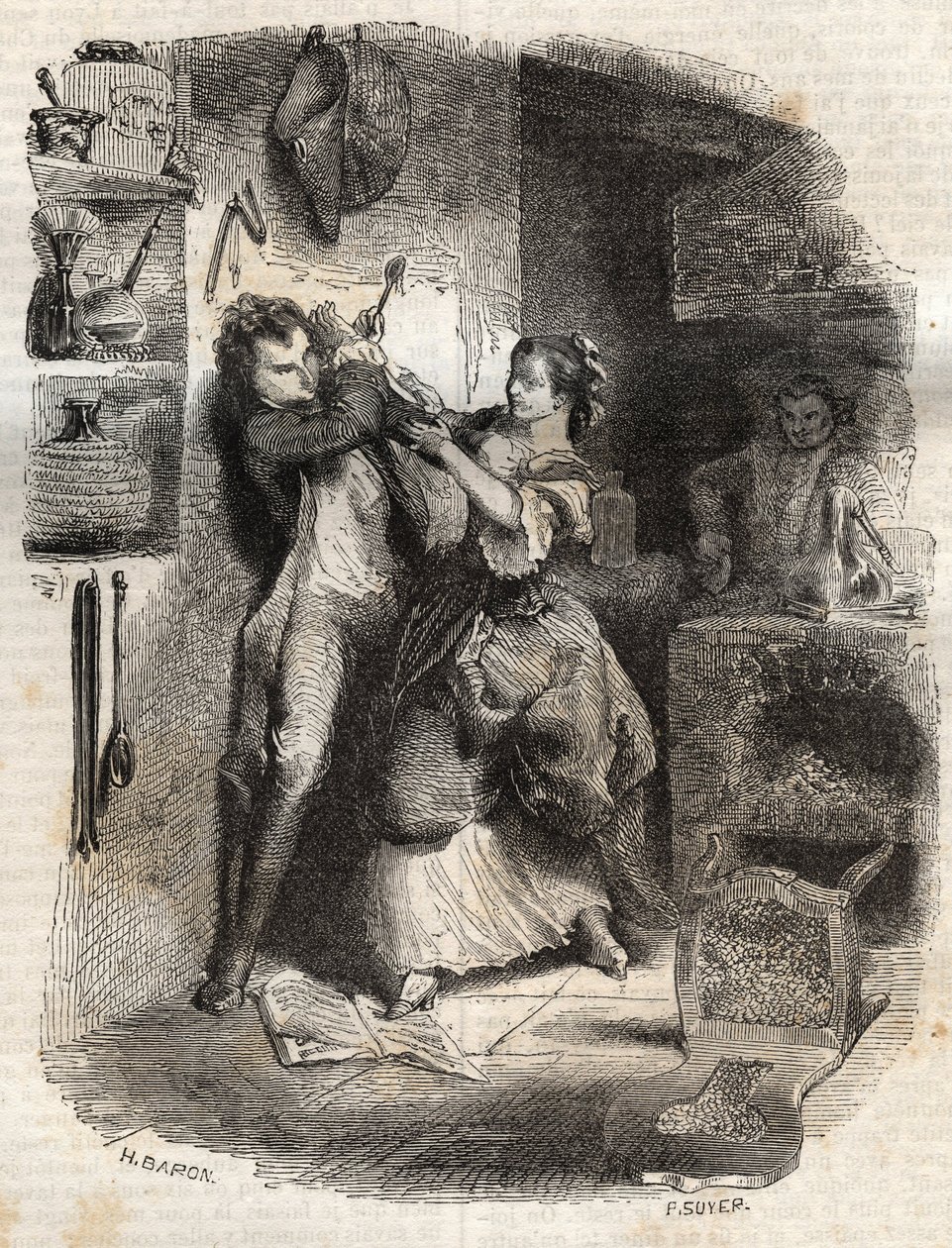 Ella me untó la cara, y todo esto fue delicioso - Ilustración para las "confesiones" de Jean-Jacques Rousseau (1712-1778) - grabado de 1849 de Unknown artist