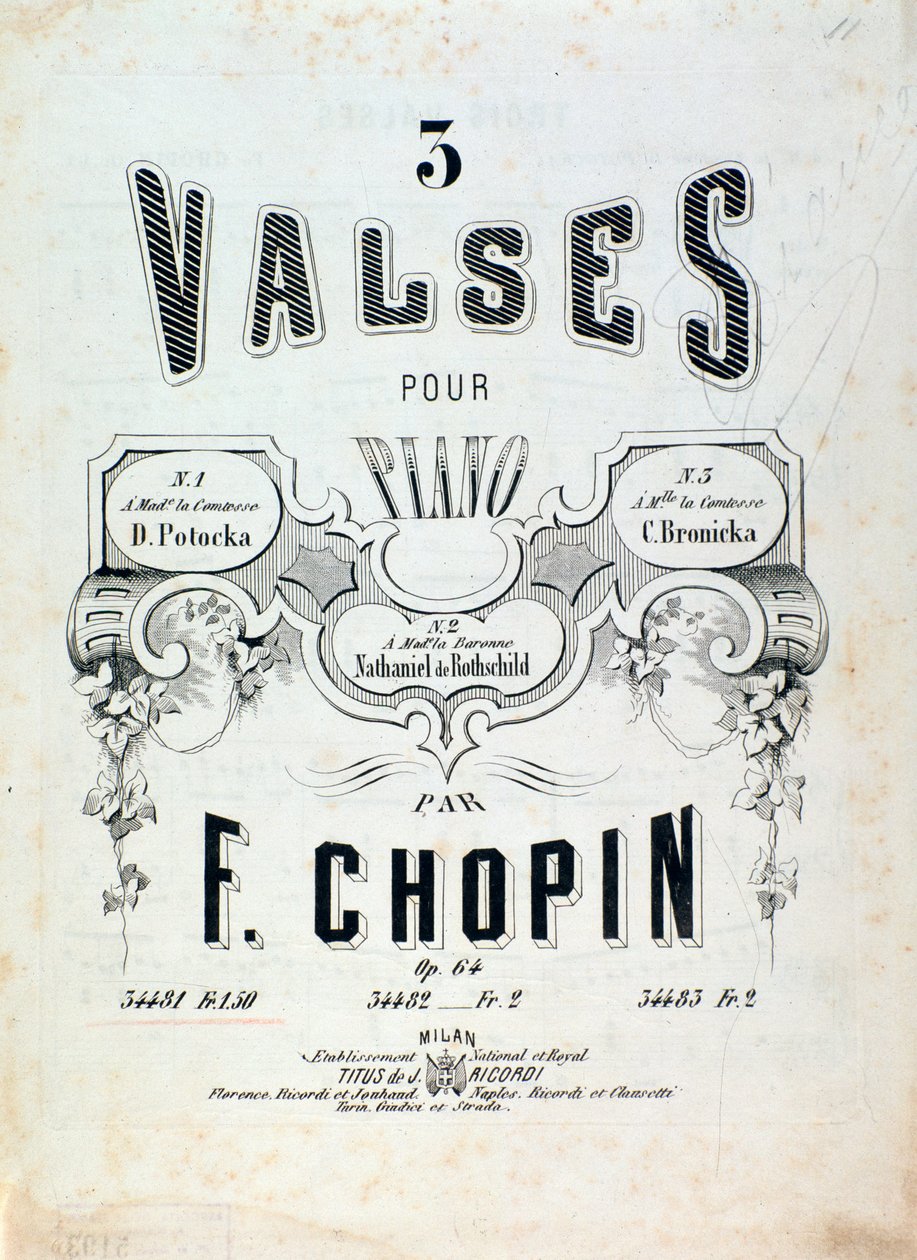 Partitura para 3 valses para piano op. 64, de Frederic Chopin (frontispicio) de Unknown artist