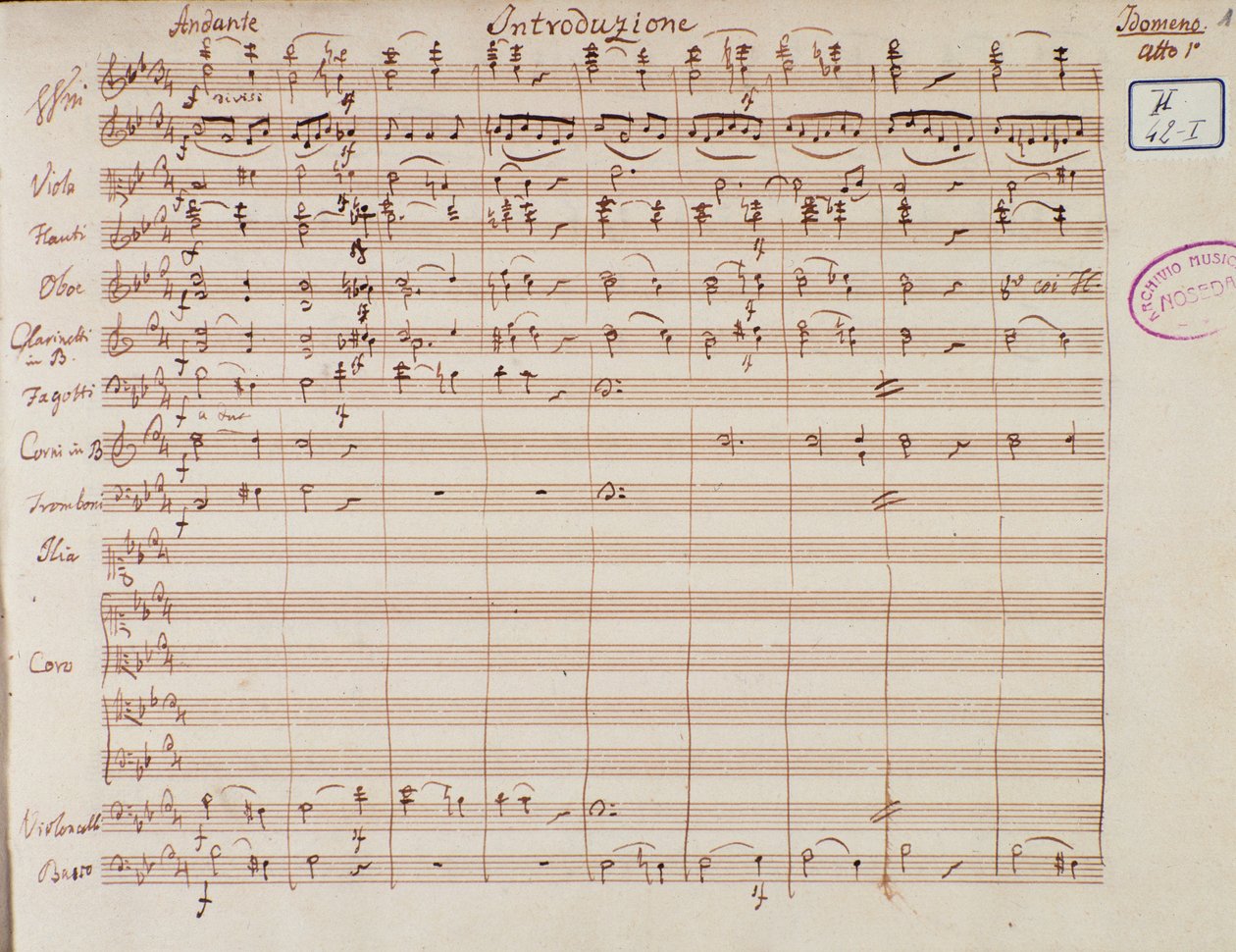 Página de partitura para Idomeneo, rey de Creta, ópera de Mozart, versión de Lichtenthal (1843) de Unknown artist