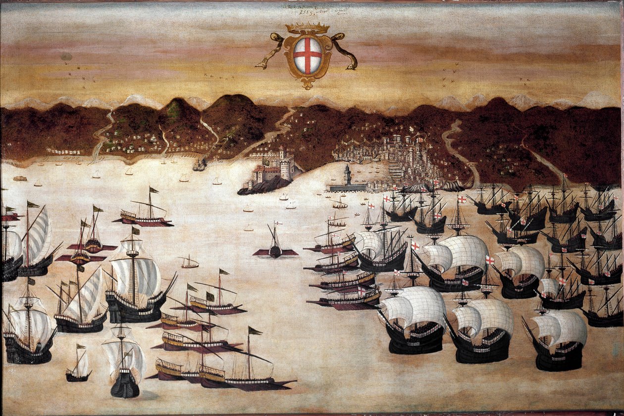 Barcos en el puerto de Génova (pintura del siglo XVI) de Unknown artist