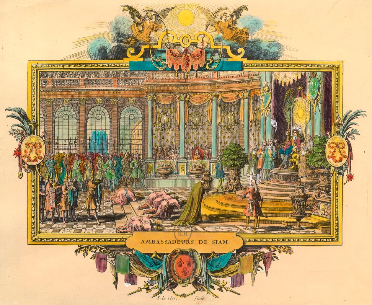 Embajadores de Siam en la Corte del Rey Luis XIV en 1686. Grabado. Colección privada de Unknown artist