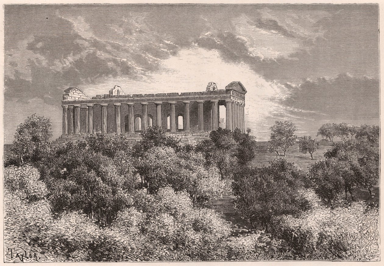 Vista lateral del antiguo Templo Helénico de la Concordia en Agrigento en Sicilia, Italia de Unknown
