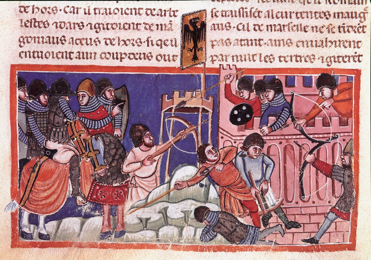 Asedio de una ciudad fortificada. Miniatura de un códice sobre los hechos de Julio César (101 a.C.-44 a.C.) Siglo XIV Venecia, Biblioteca Marciana de Unknown artist