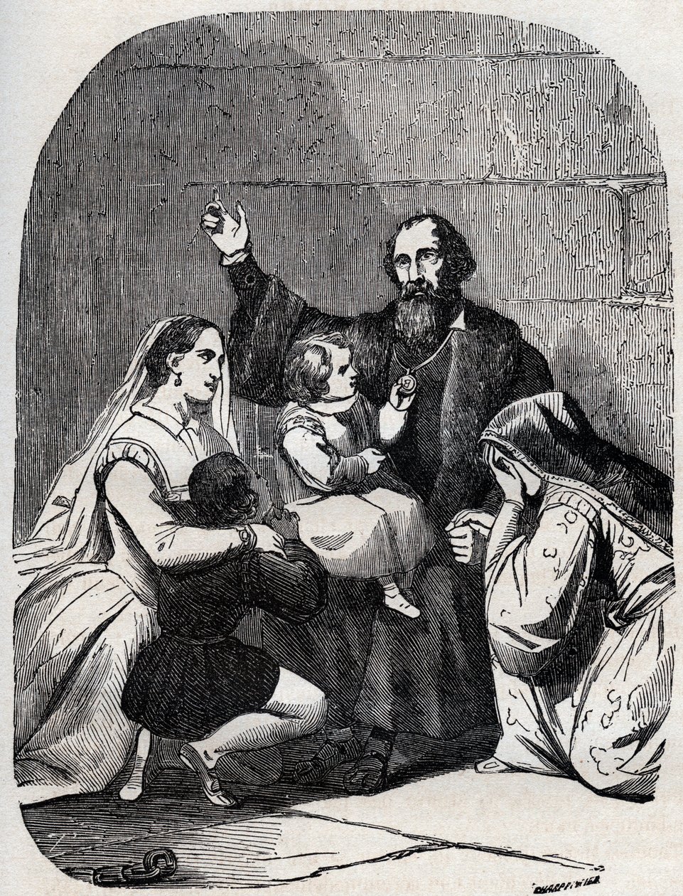 Sir Thomas More (Morus) (1478-1535) y su hija Margaret y niños en prisión de Unknown artist