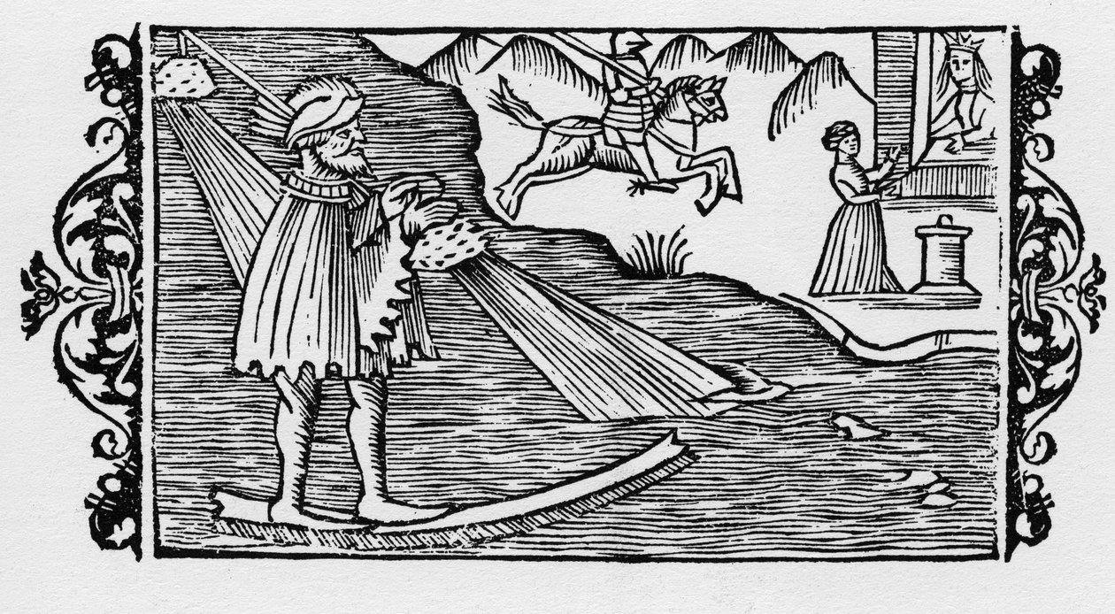 Hechicero cruzando el mar por medio de un sortilegio - en "Historia de Gentibus Septentrionalibus" de Olaus Magnus, Roma 1555 de Unknown artist