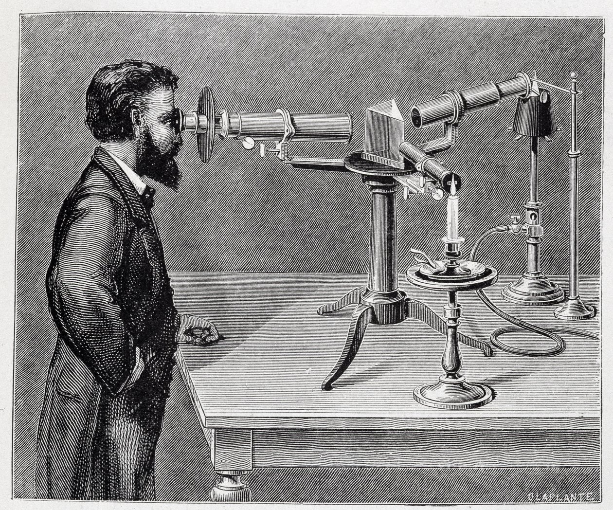 Espectroscopio para comparar los espectros de los elementos terrestres con los de los cuerpos celestes de Unknown artist