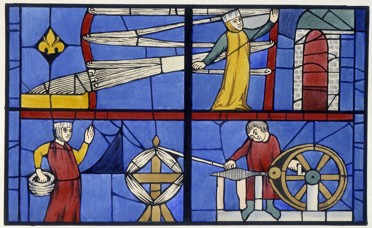 Taller de hilado. Facsímil de una vidriera de la Catedral de Amiens - en "Histoire de la peinture sur verre" de Ferdinand de Lasteyrie de Unknown artist