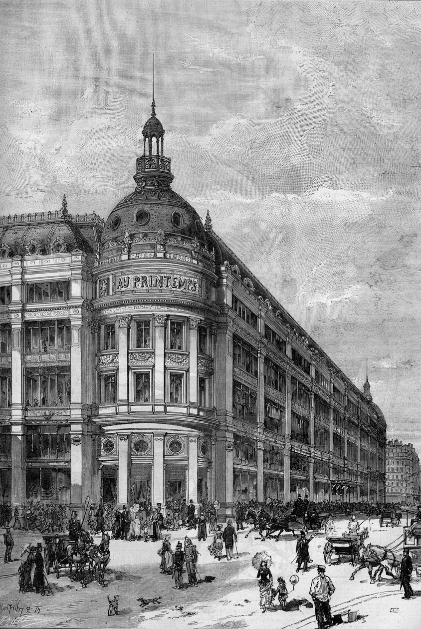 Grandes almacenes de primavera en París en 1883. El pabellón de la esquina entre la rue de Provence y la rue Caumartin de Unknown artist