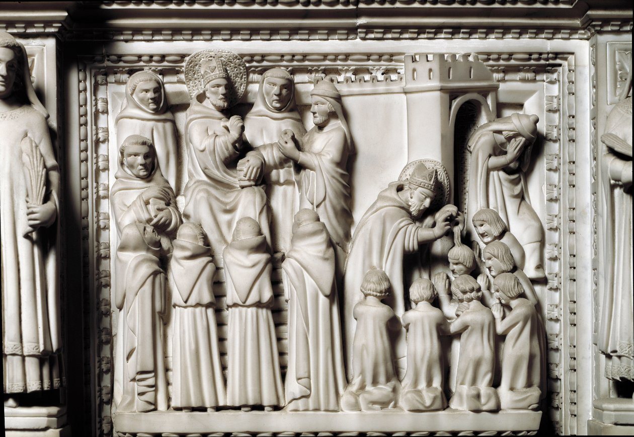 Arca de San Agustín con las reliquias del santo, detalle del relieve mostrando la disputa y el bautismo por San Agustín de Unknown artist