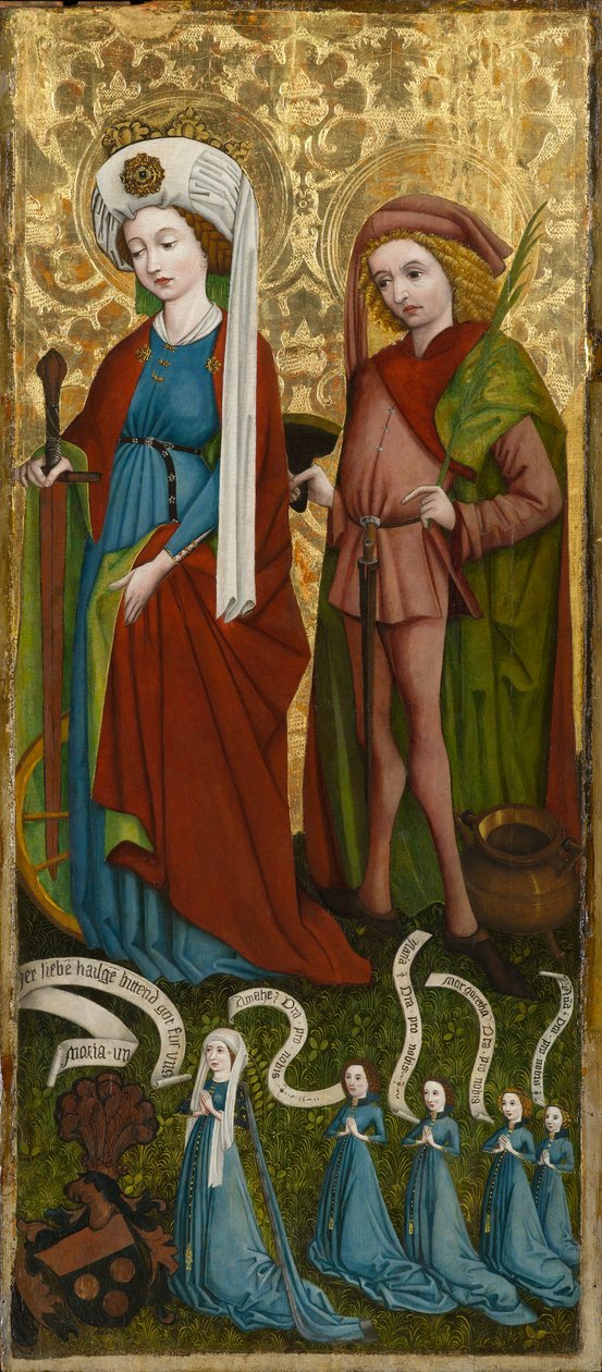 Santa Catalina y San Vito con Anna von Freiberg y sus hijas, circa 1450 de Unknown artist