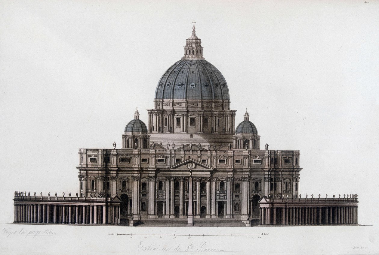Basílica de San Pedro en Roma en el Vaticano (San Pietro in Vaticano). En “El traje antiguo y moderno” 1819-1820, por Jules Ferrario de Unknown artist