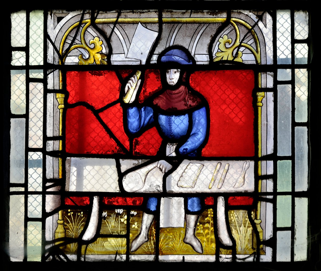 Vidriera mostrando a un carnicero en el trabajo, finales del siglo XV - principios del siglo XVI - Capilla de San Claudio de la Iglesia Colegial Nuestra Señora de Semur-en-Auxois, Borgoña de Unknown artist