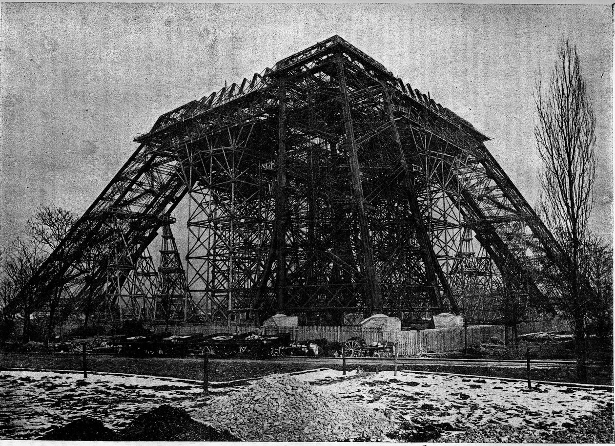 Estado de la construcción de la Torre Eiffel en París a principios de marzo de 1888. Grabado en el diario "La juventud". de Unknown artist