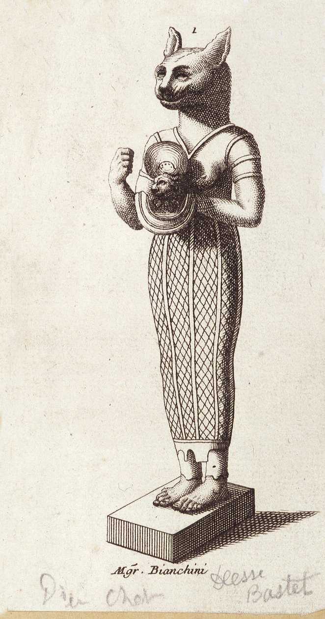 Estatua de la Diosa de la Danza, Bastet con cabeza de gato (Antiguo Egipto). diosa en la religión del antiguo Egipto de Unknown artist