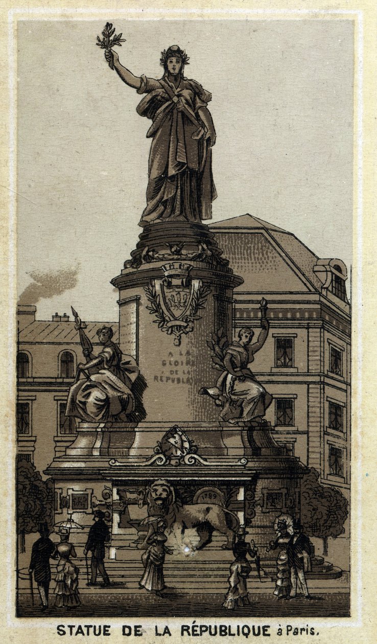 Estatua de la República, Place de la République en París. Cromolitografía de finales del siglo XIX de Unknown artist